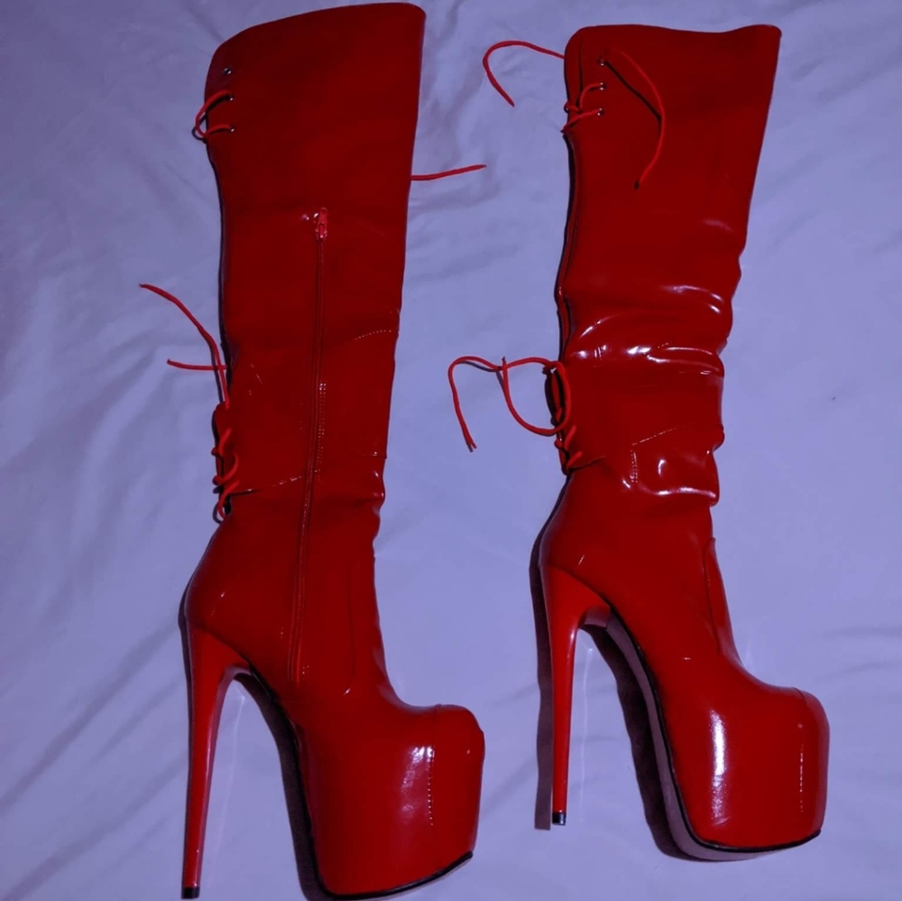 Red Patent Over The Knee Boots Over The Knee Heels